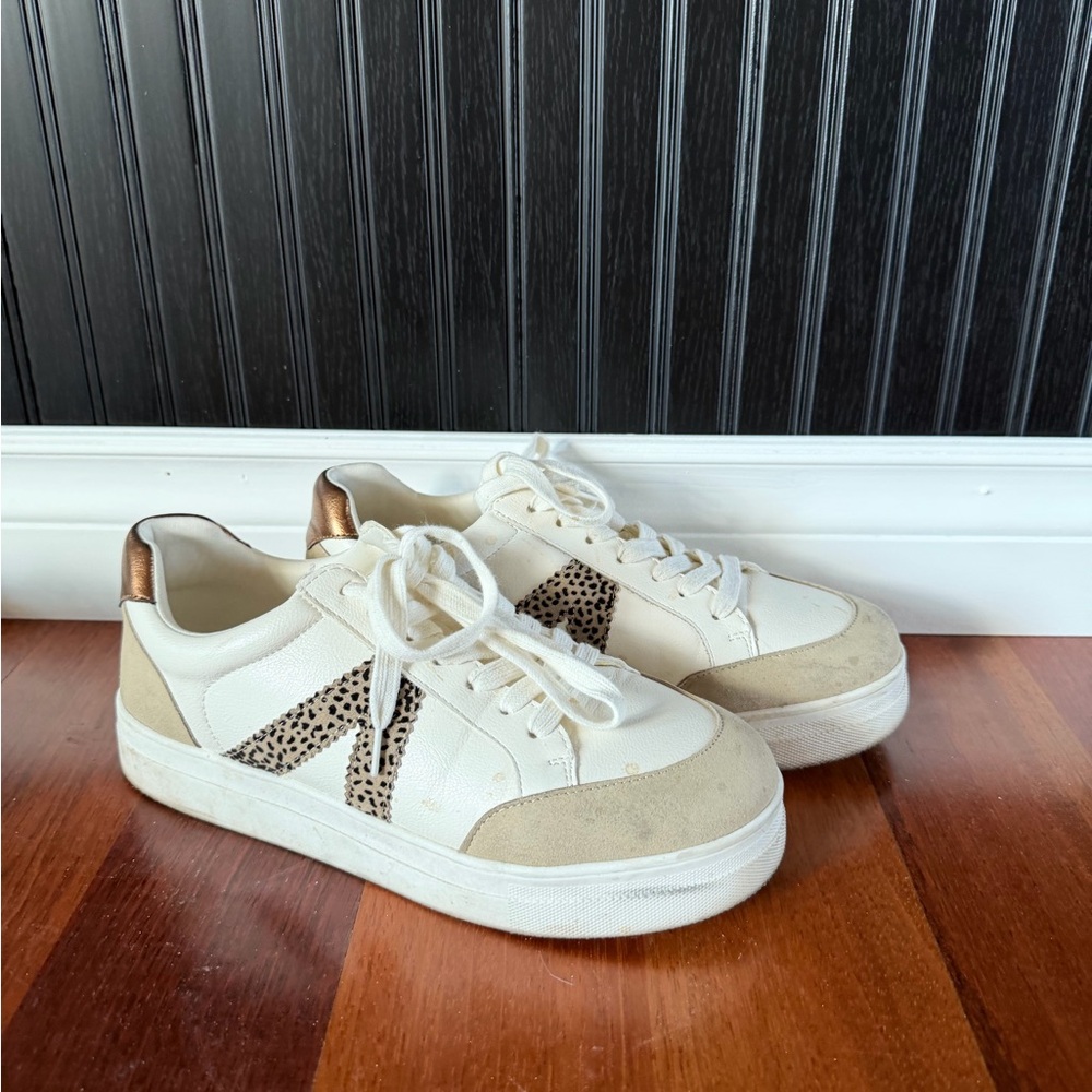 MIA Cream and Gold Sneakers with Leopard Accent